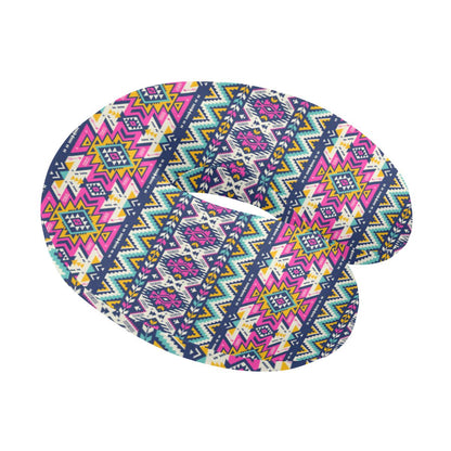 Aztec Pink Geometric Print Pattern U-Shaped Travel Neck Pillow-JTAMIGO.COM