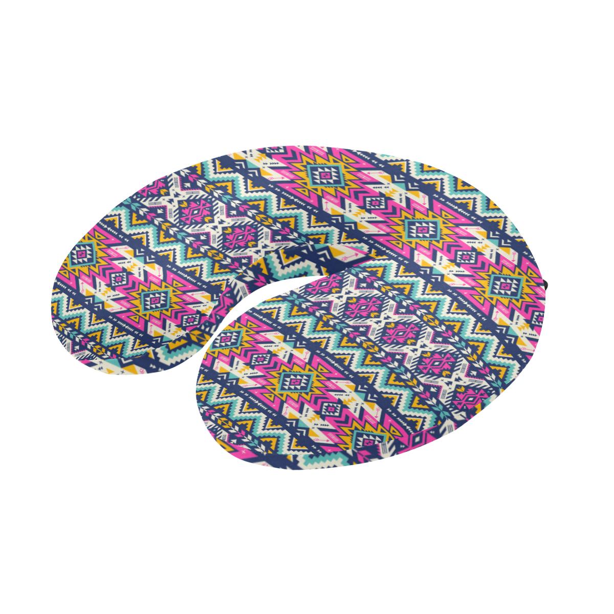 Aztec Pink Geometric Print Pattern U-Shaped Travel Neck Pillow-JTAMIGO.COM