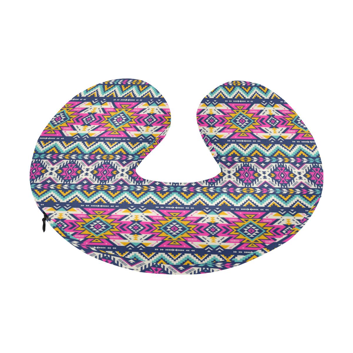 Aztec Pink Geometric Print Pattern U-Shaped Travel Neck Pillow-JTAMIGO.COM