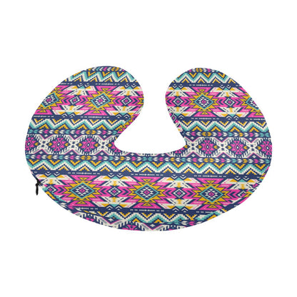 Aztec Pink Geometric Print Pattern U-Shaped Travel Neck Pillow-JTAMIGO.COM