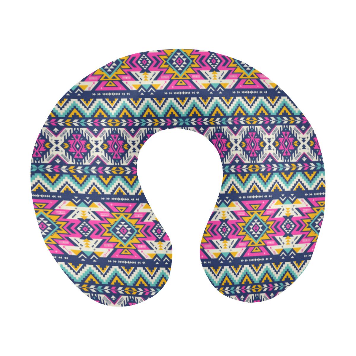 Aztec Pink Geometric Print Pattern U-Shaped Travel Neck Pillow-JTAMIGO.COM