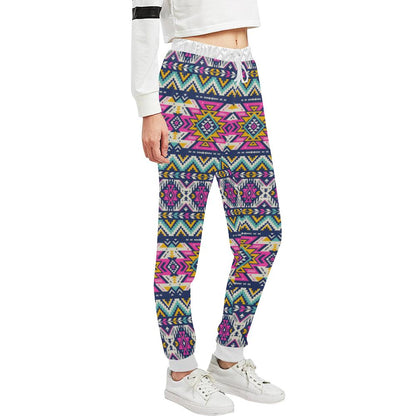 Aztec Pink Geometric Print Pattern Unisex Casual Sweatpants (Model L11)-JTAMIGO.COM