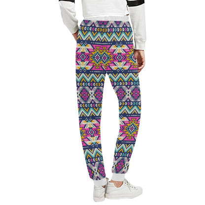 Aztec Pink Geometric Print Pattern Unisex Casual Sweatpants (Model L11)-JTAMIGO.COM