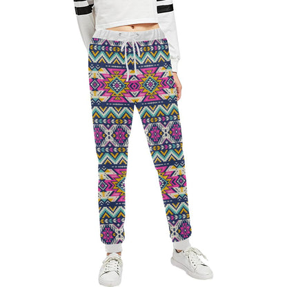 Aztec Pink Geometric Print Pattern Unisex Casual Sweatpants (Model L11)-JTAMIGO.COM