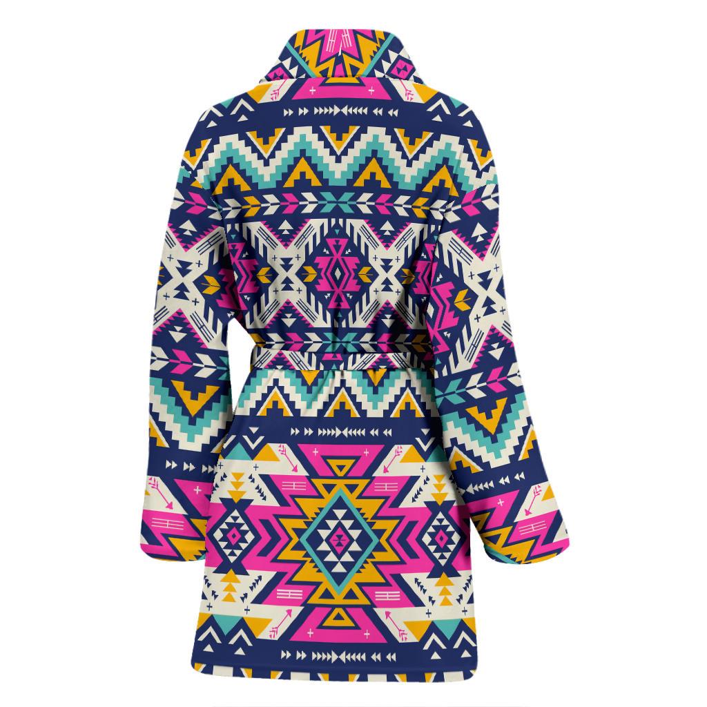 Aztec Pink Geometric Print Pattern Women Bath Robe-JTAMIGO.COM