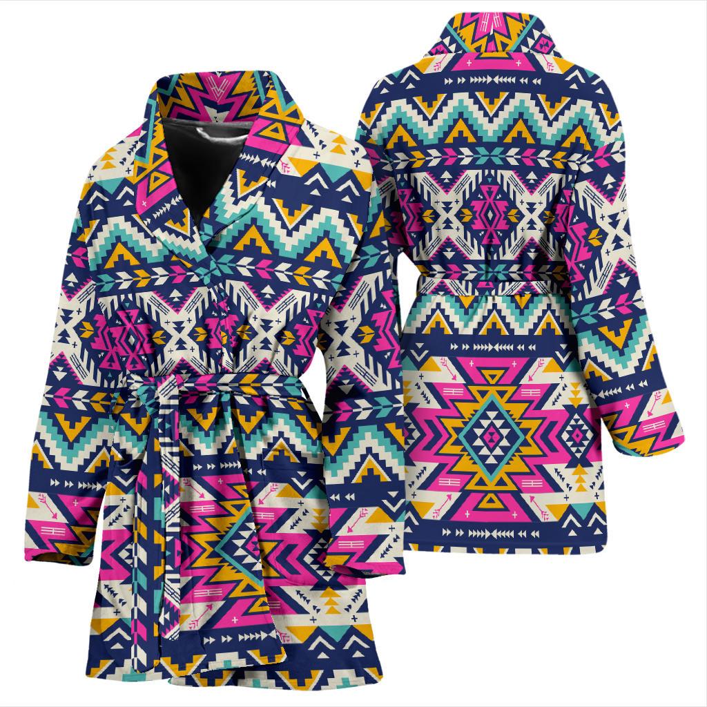 Aztec Pink Geometric Print Pattern Women Bath Robe-JTAMIGO.COM