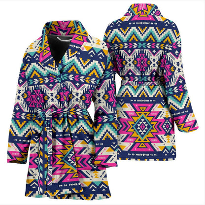 Aztec Pink Geometric Print Pattern Women Bath Robe-JTAMIGO.COM