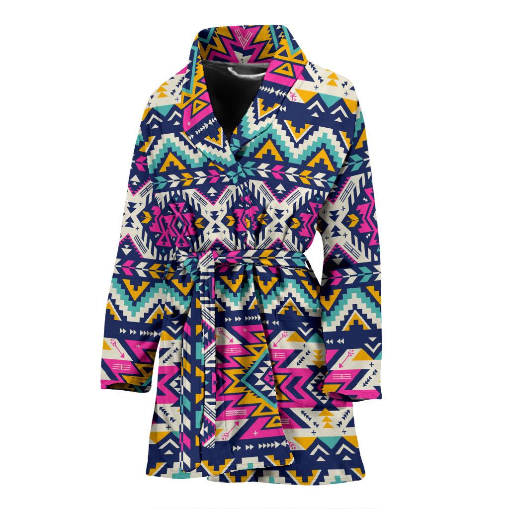 Aztec Pink Geometric Print Pattern Women Bath Robe-JTAMIGO.COM