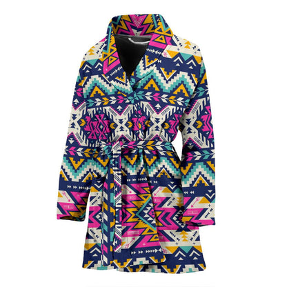 Aztec Pink Geometric Print Pattern Women Bath Robe-JTAMIGO.COM