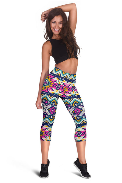 Aztec Pink Geometric Print Pattern Women Capris