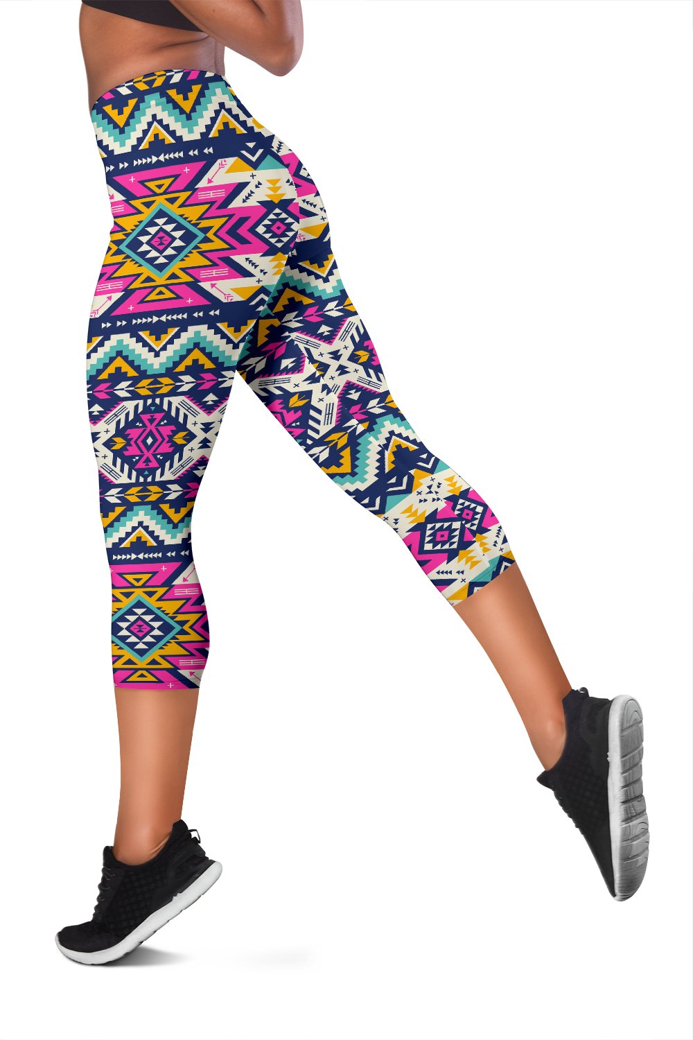 Aztec Pink Geometric Print Pattern Women Capris