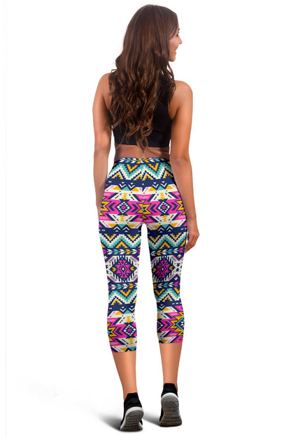 Aztec Pink Geometric Print Pattern Women Capris