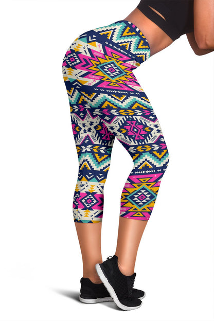Aztec Pink Geometric Print Pattern Women Capris