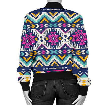 Aztec Pink Geometric Print Pattern Women Casual Bomber Jacket