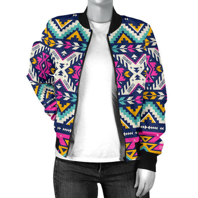 Aztec Pink Geometric Print Pattern Women Casual Bomber Jacket