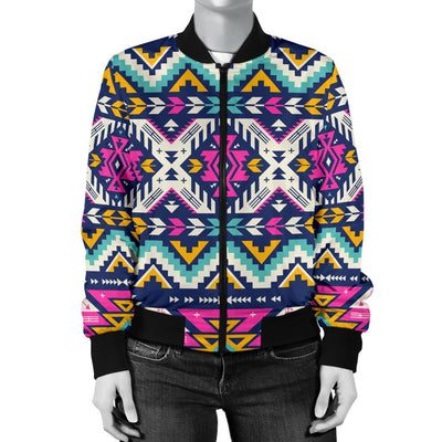 Aztec Pink Geometric Print Pattern Women Casual Bomber Jacket