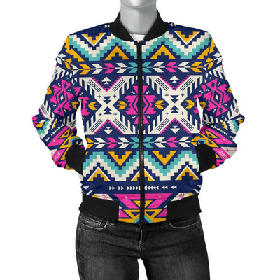 Aztec Pink Geometric Print Pattern Women Casual Bomber Jacket