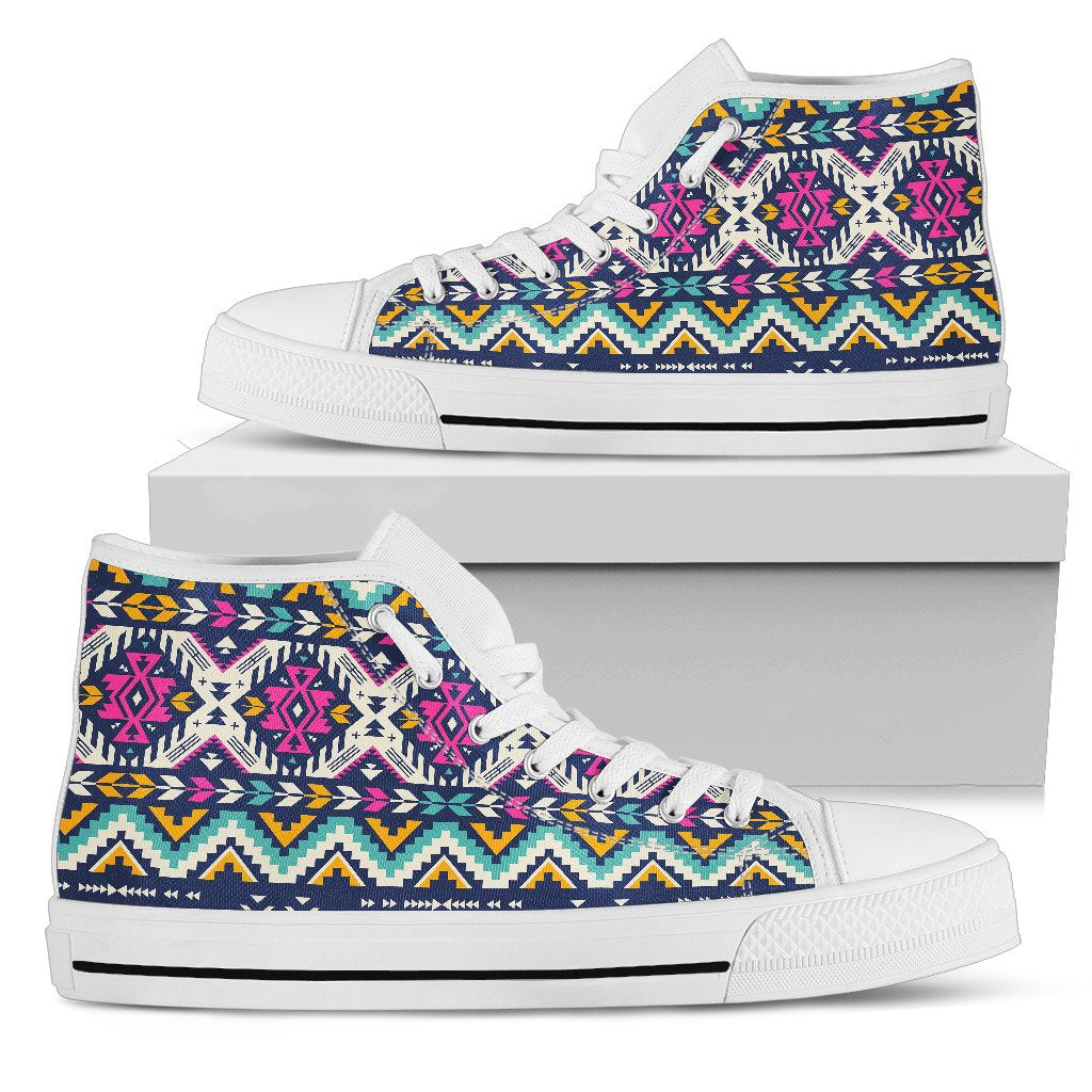 Aztec Pink Geometric Print Pattern Women High Top Shoes