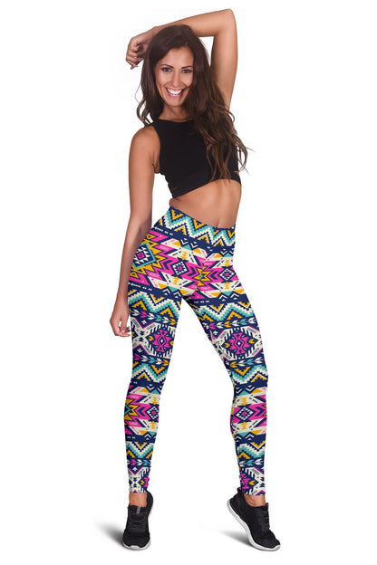 Aztec Pink Geometric Print Pattern Women Leggings