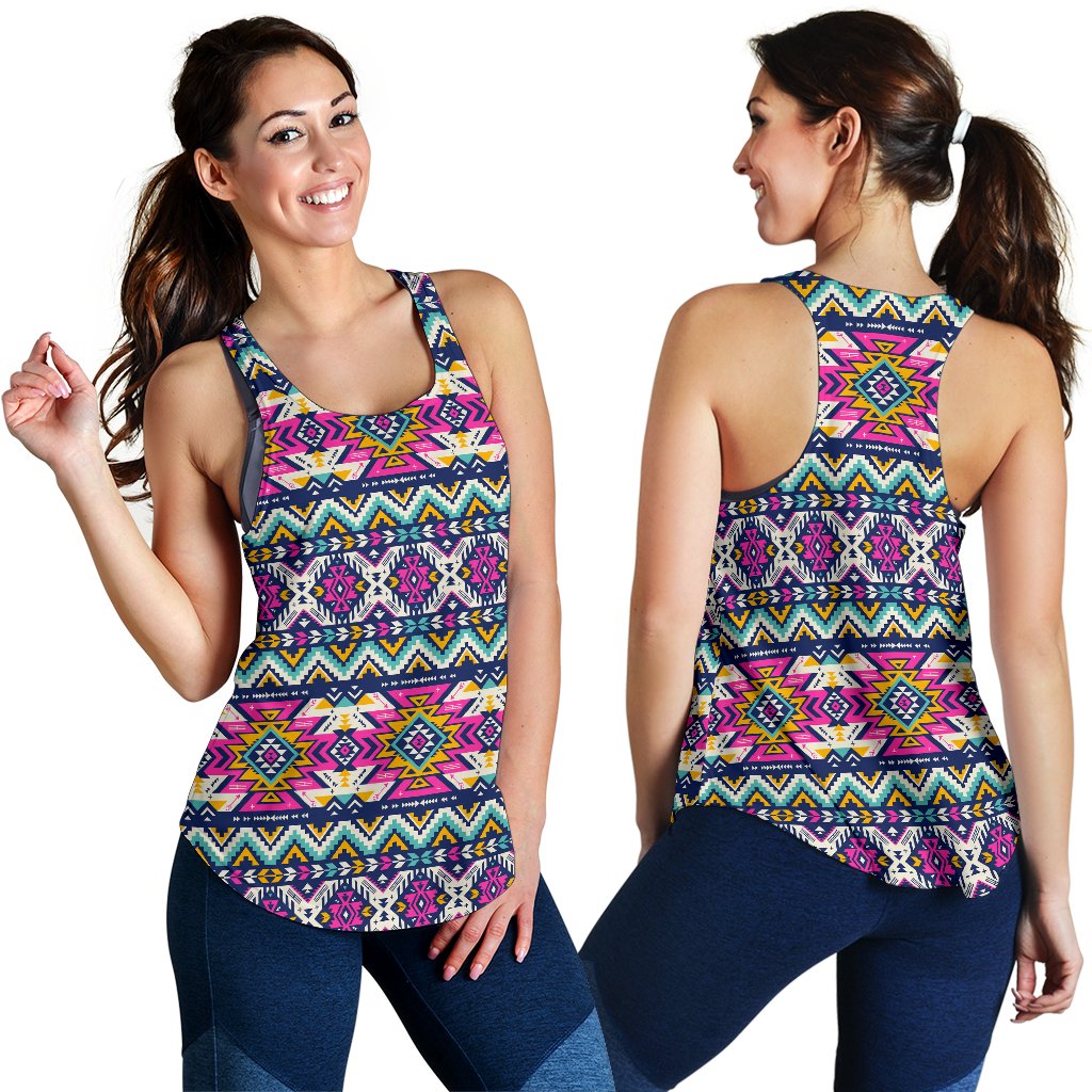 Aztec Pink Geometric Print Pattern Women Racerback Tank Top