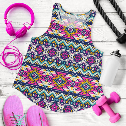 Aztec Pink Geometric Print Pattern Women Racerback Tank Top