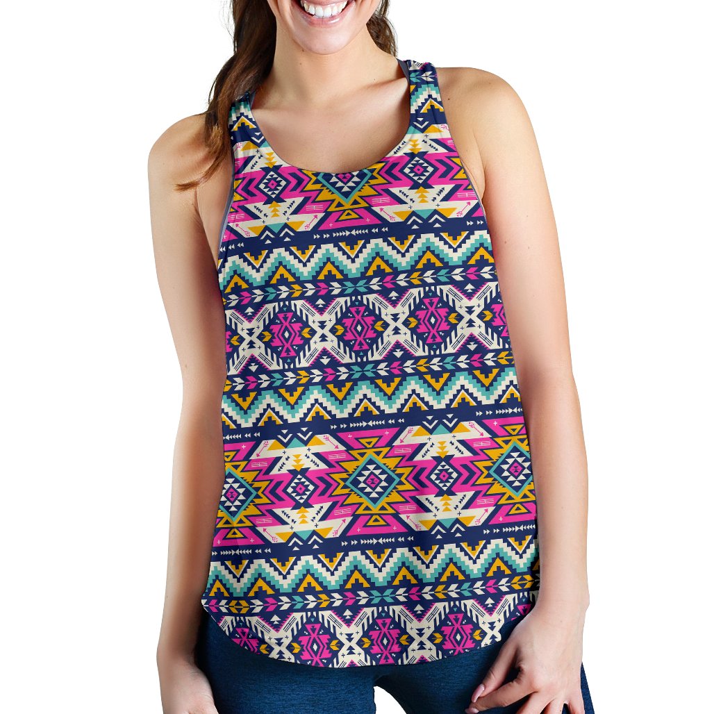 Aztec Pink Geometric Print Pattern Women Racerback Tank Top