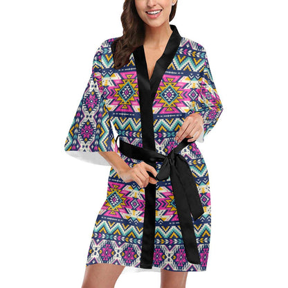 Aztec Pink Geometric Print Pattern Women Short Kimono Robe