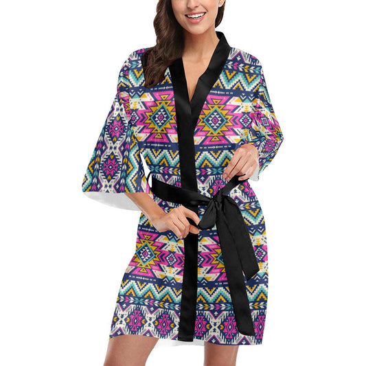 Aztec Pink Geometric Print Pattern Women Short Kimono Robe