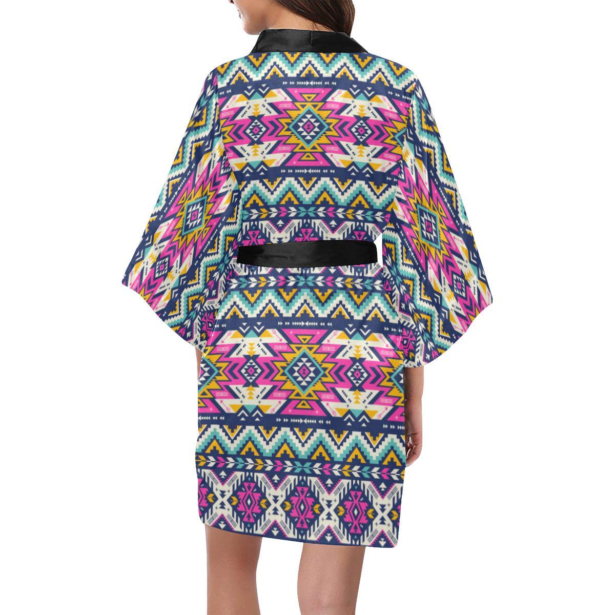 Aztec Pink Geometric Print Pattern Women Short Kimono Robe