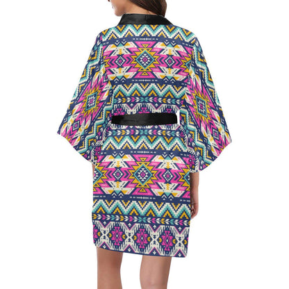 Aztec Pink Geometric Print Pattern Women Short Kimono Robe