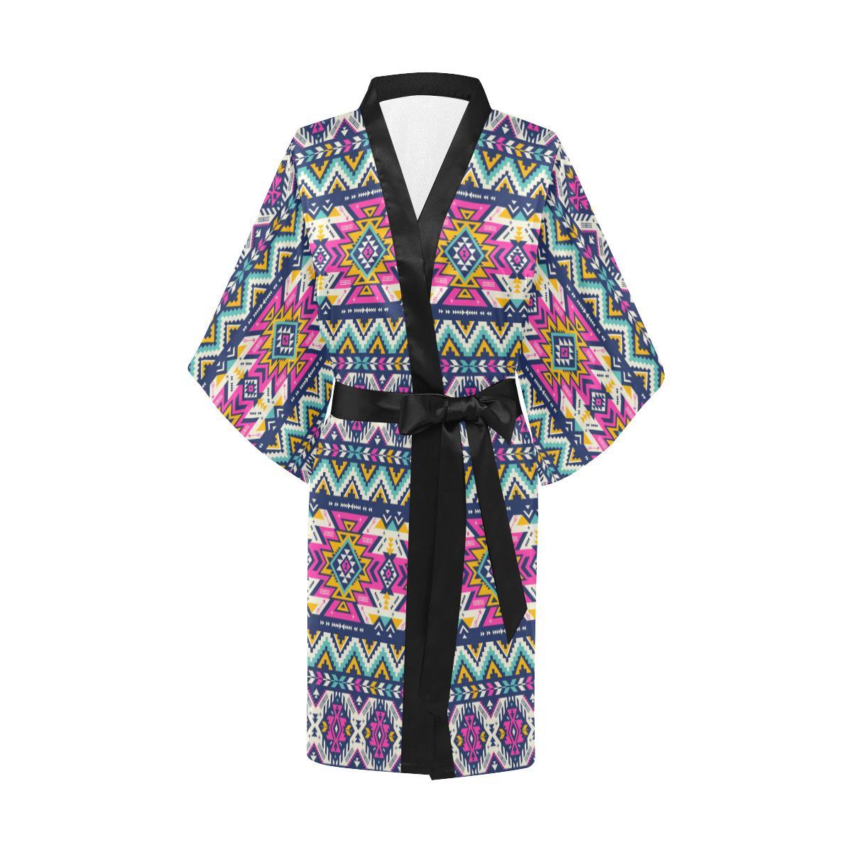 Aztec Pink Geometric Print Pattern Women Short Kimono Robe