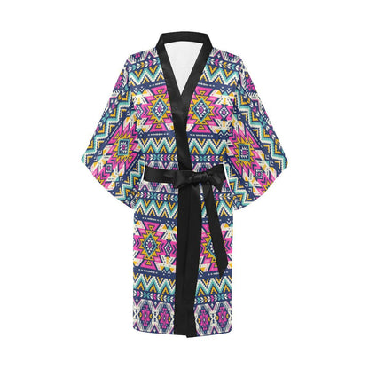 Aztec Pink Geometric Print Pattern Women Short Kimono Robe