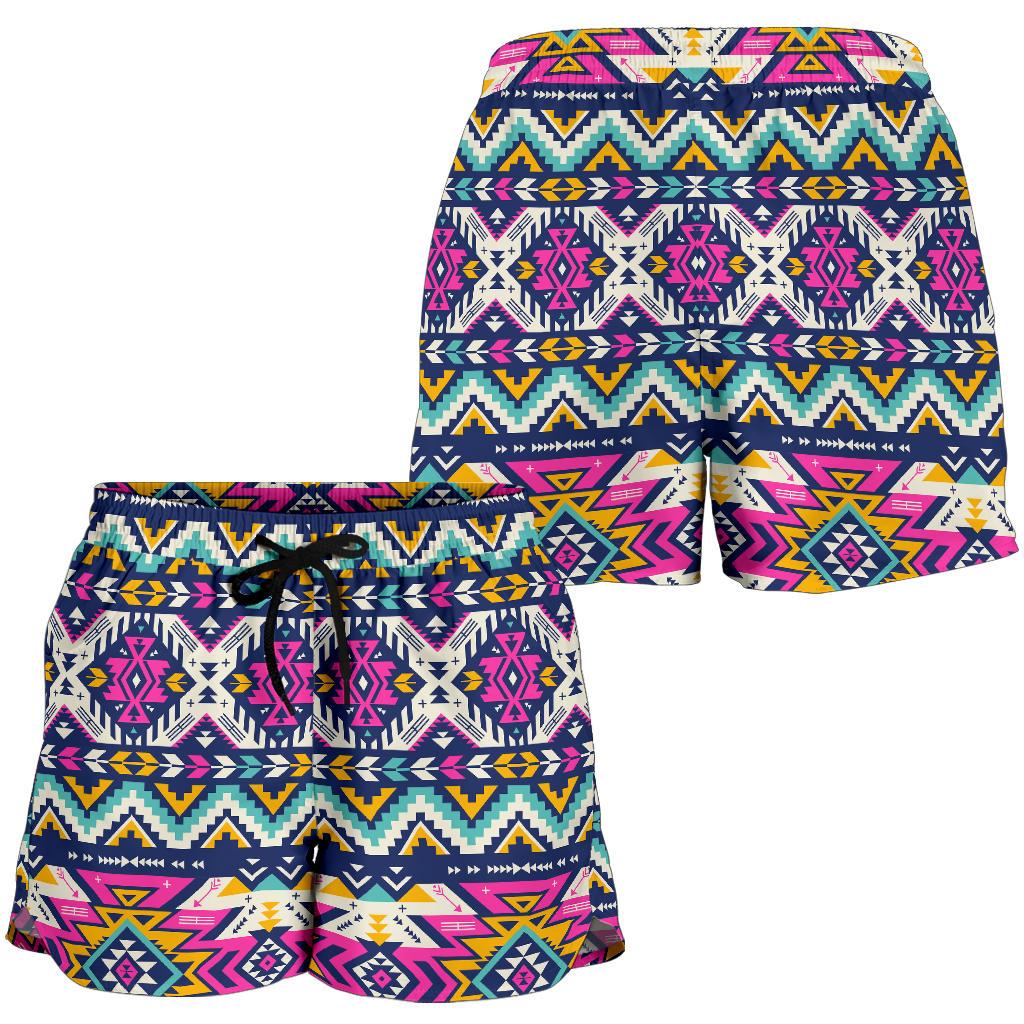 Aztec Pink Geometric Print Pattern Women Shorts-JTAMIGO.COM