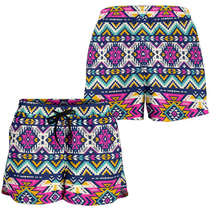 Aztec Pink Geometric Print Pattern Women Shorts-JTAMIGO.COM