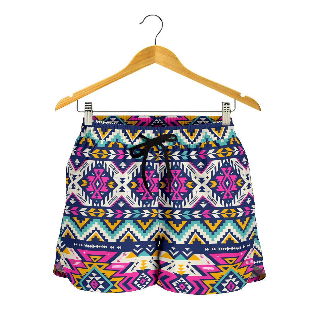 Aztec Pink Geometric Print Pattern Women Shorts-JTAMIGO.COM