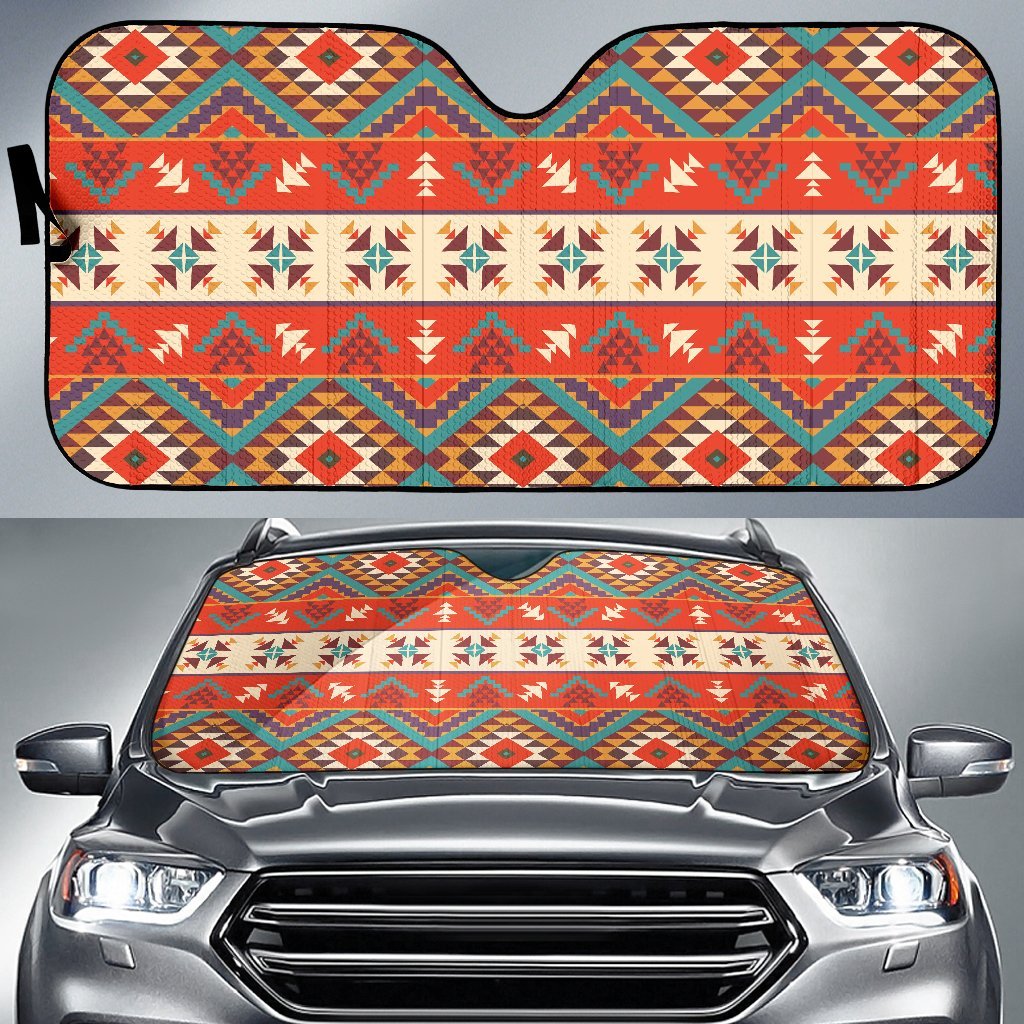Aztec Red Print Pattern Car Sun Shade For Windshield