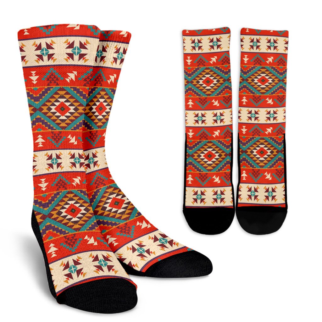 Aztec Red Print Pattern Crew Socks