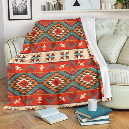 Aztec Red Print Pattern Fleece Blanket