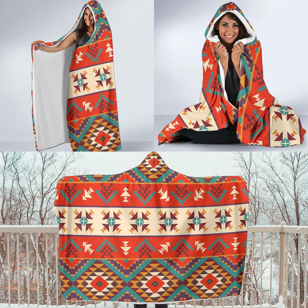 Aztec Red Print Pattern Hooded Blanket-JTAMIGO.COM