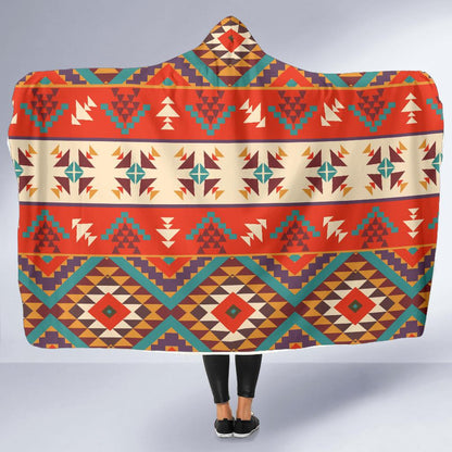 Aztec Red Print Pattern Hooded Blanket-JTAMIGO.COM