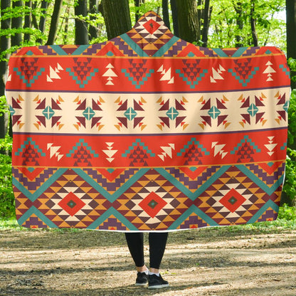 Aztec Red Print Pattern Hooded Blanket-JTAMIGO.COM