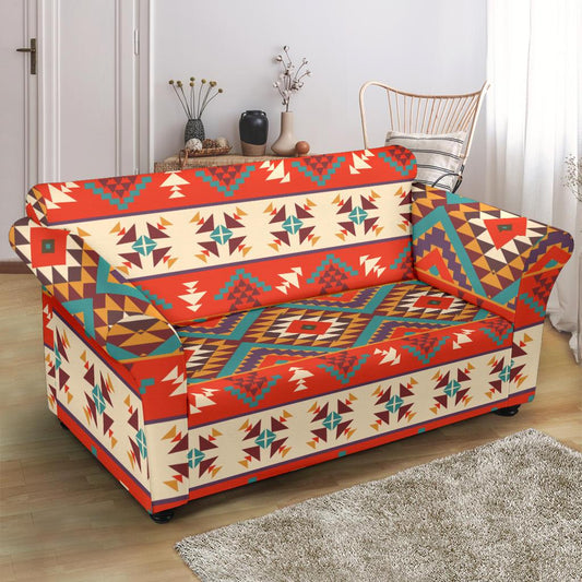 Aztec Red Print Pattern Loveseat Slipcover-JTAMIGO.COM
