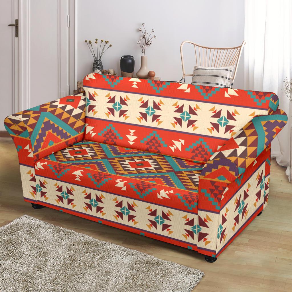 Aztec Red Print Pattern Loveseat Slipcover-JTAMIGO.COM