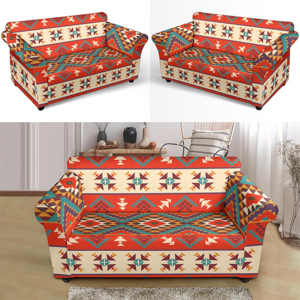 Aztec Red Print Pattern Loveseat Slipcover-JTAMIGO.COM