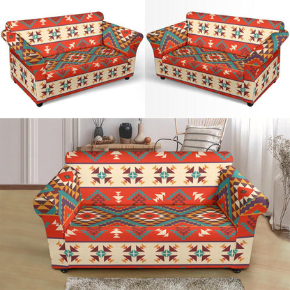 Aztec Red Print Pattern Loveseat Slipcover-JTAMIGO.COM