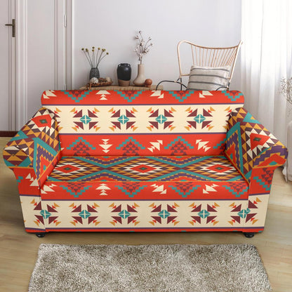 Aztec Red Print Pattern Loveseat Slipcover-JTAMIGO.COM