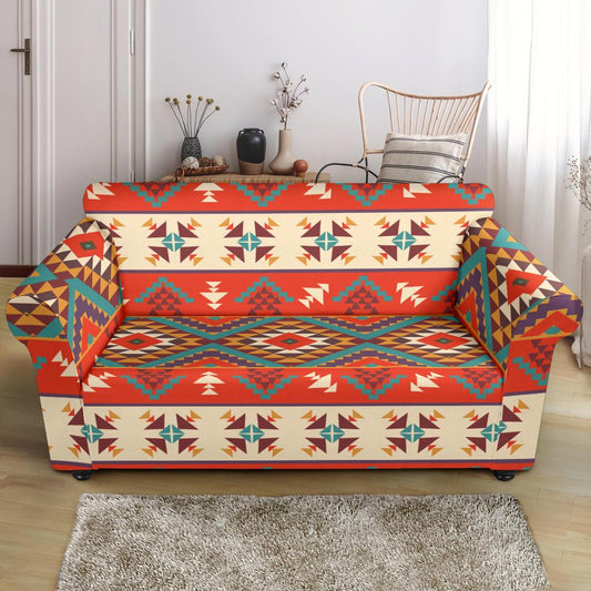 Aztec Red Print Pattern Loveseat Slipcover-JTAMIGO.COM