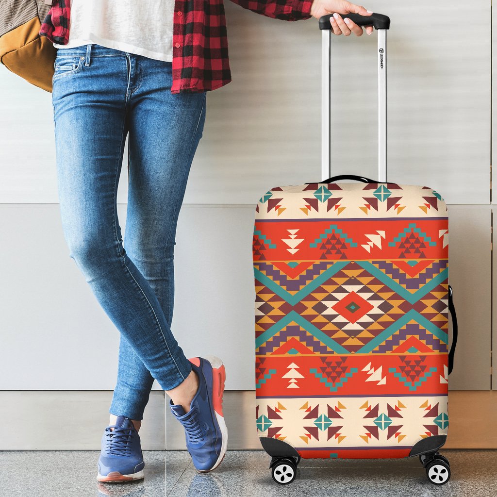 Aztec Red Print Pattern Luggage Cover Protector