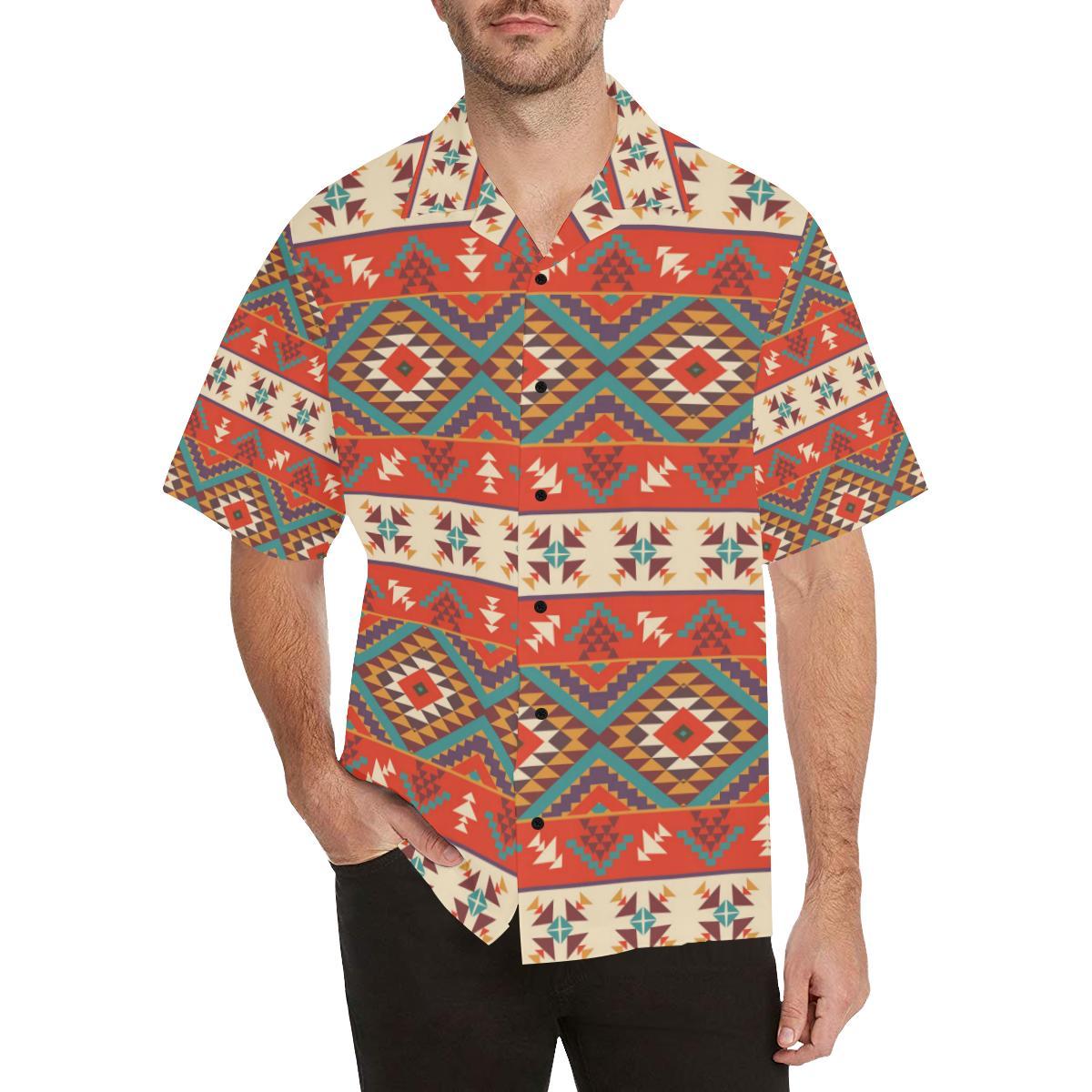 Aztec Red Print Pattern Men Aloha Hawaiian Shirt