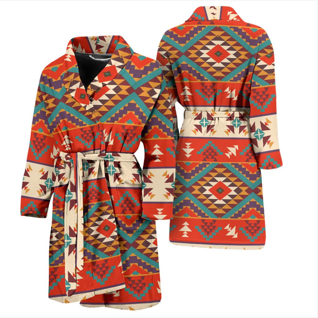 Aztec Red Print Pattern Men Bath Robe-JTAMIGO.COM